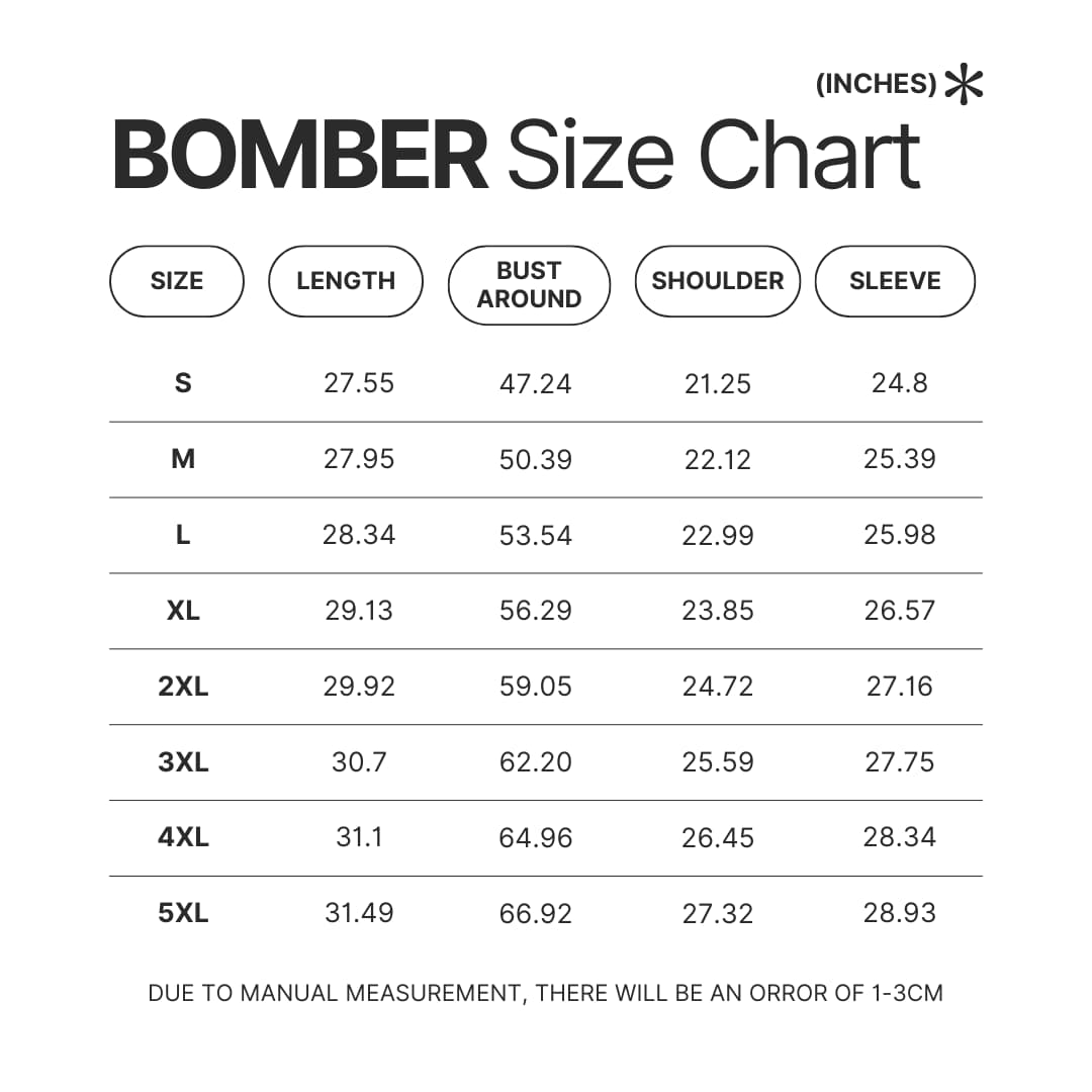 Bomber Size Chart - One Piece EU Store