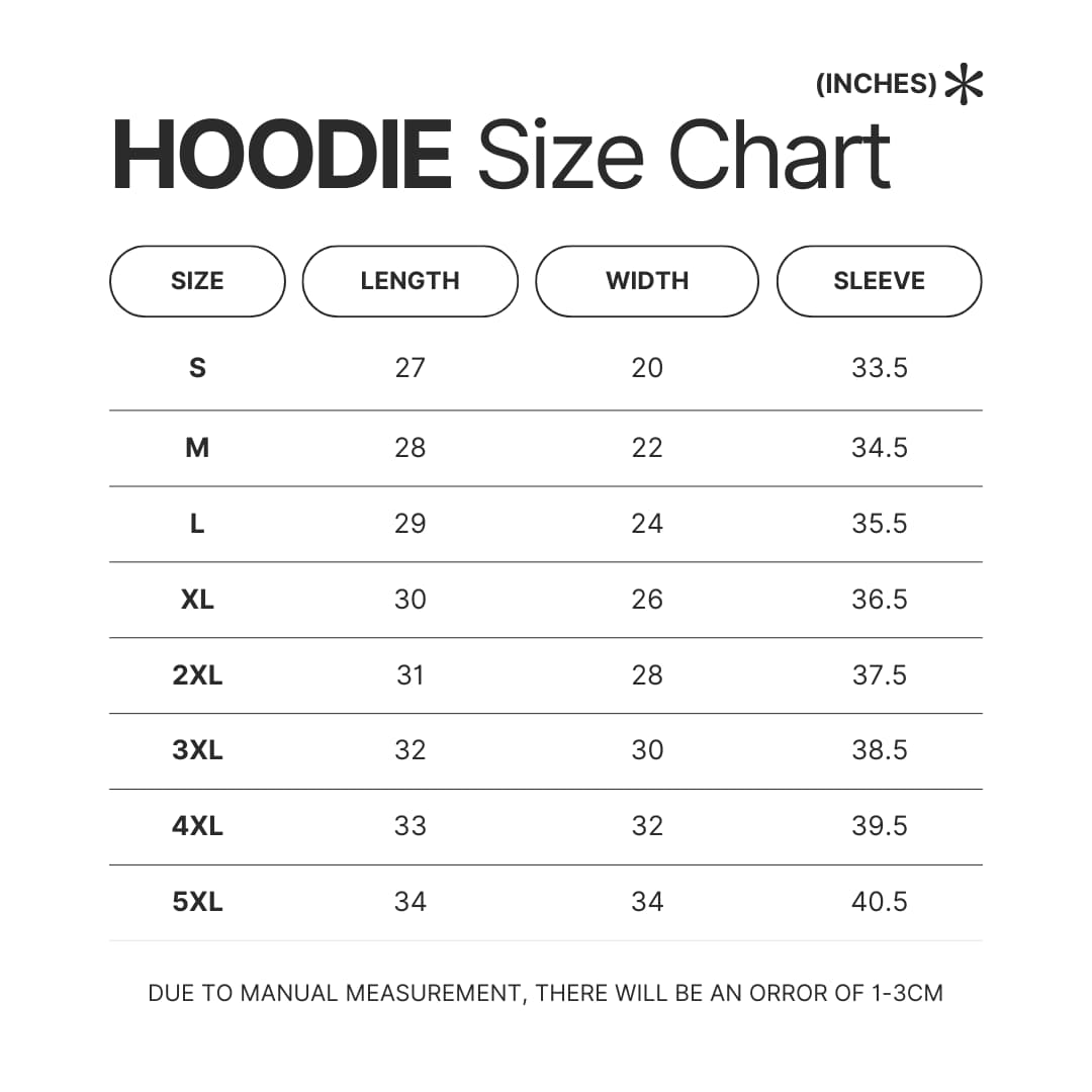 Hoodie Size Chart - One Piece EU Store