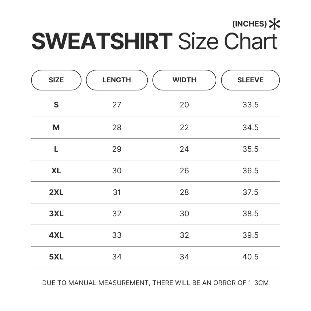 Sweatshirt Size Chart - One Piece EU Store