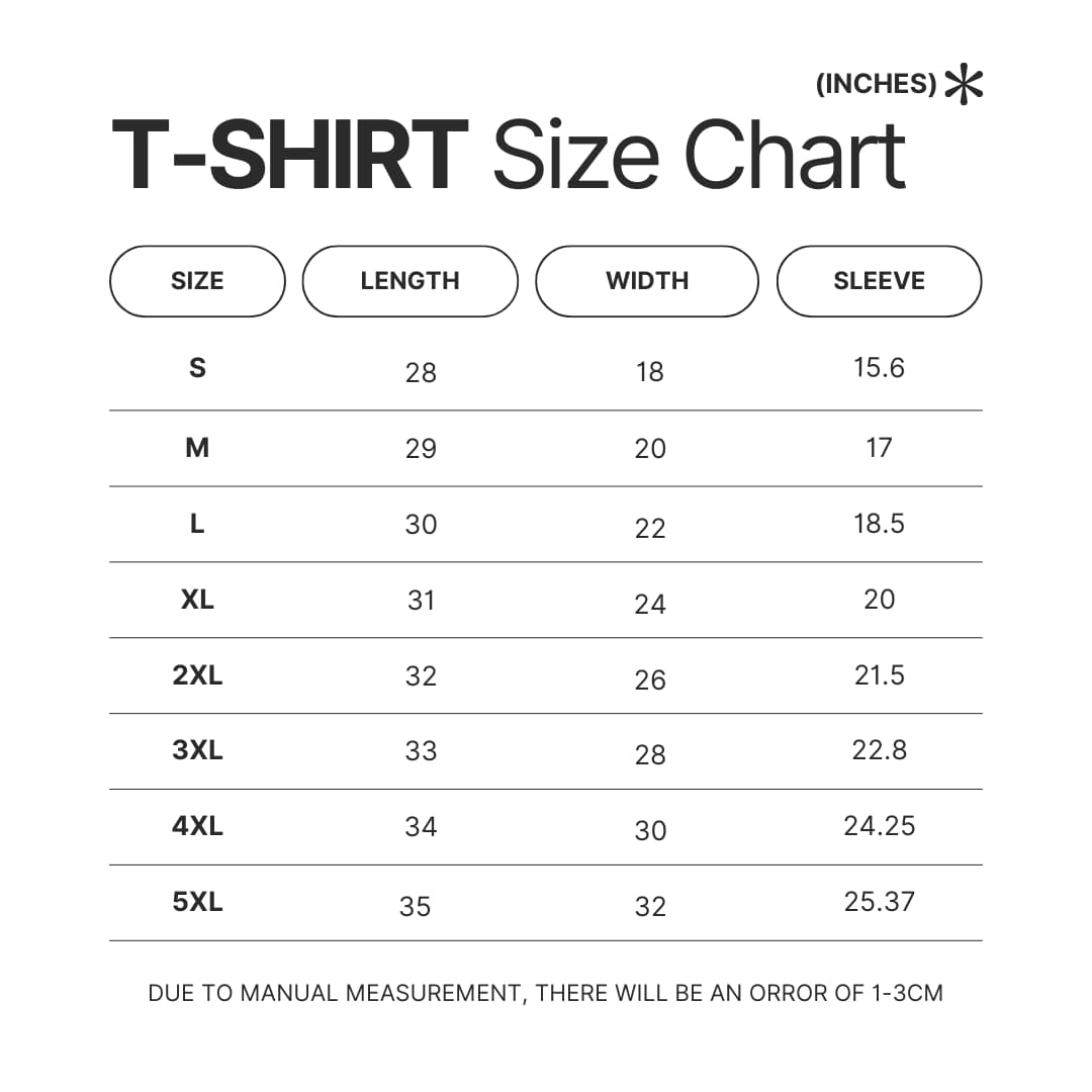 T shirt Size Chart - One Piece EU Store