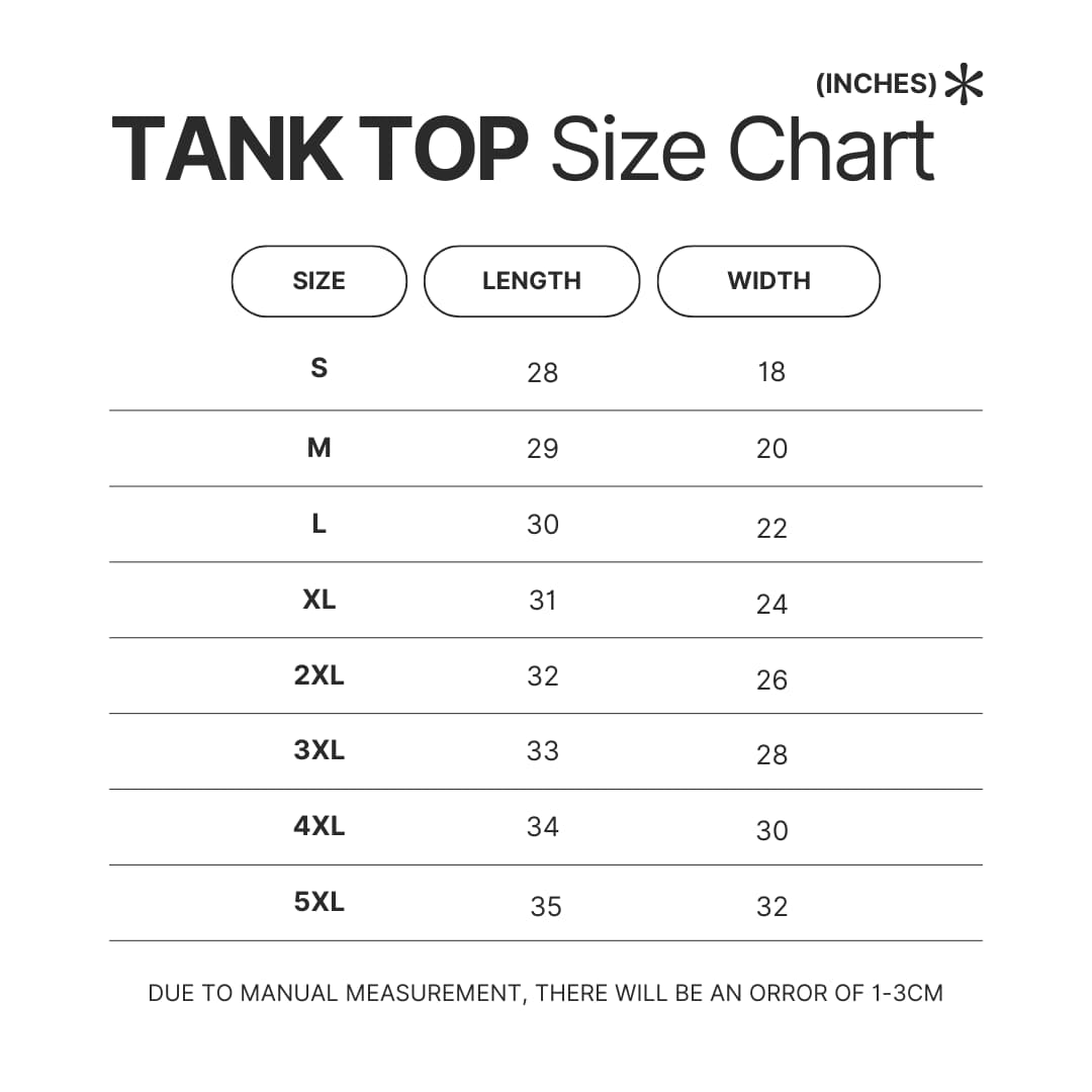 Tank Top Size Chart - One Piece EU Store