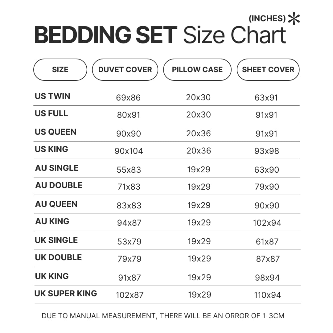 Bedding Set Size Chart - One Piece EU Store