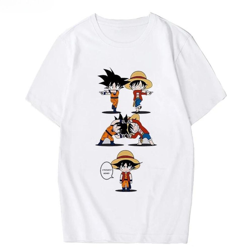One Piece Cartoon Luffy And Songoku T-Shirt