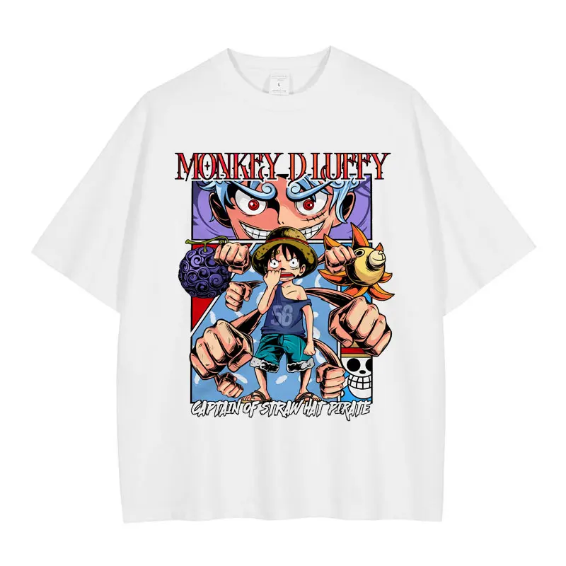 Anime One Piece T Shirts Oversized Vintage Washed Monkey D Luffy T shirt Retro Streetwear Manga 1 - One Piece EU Store