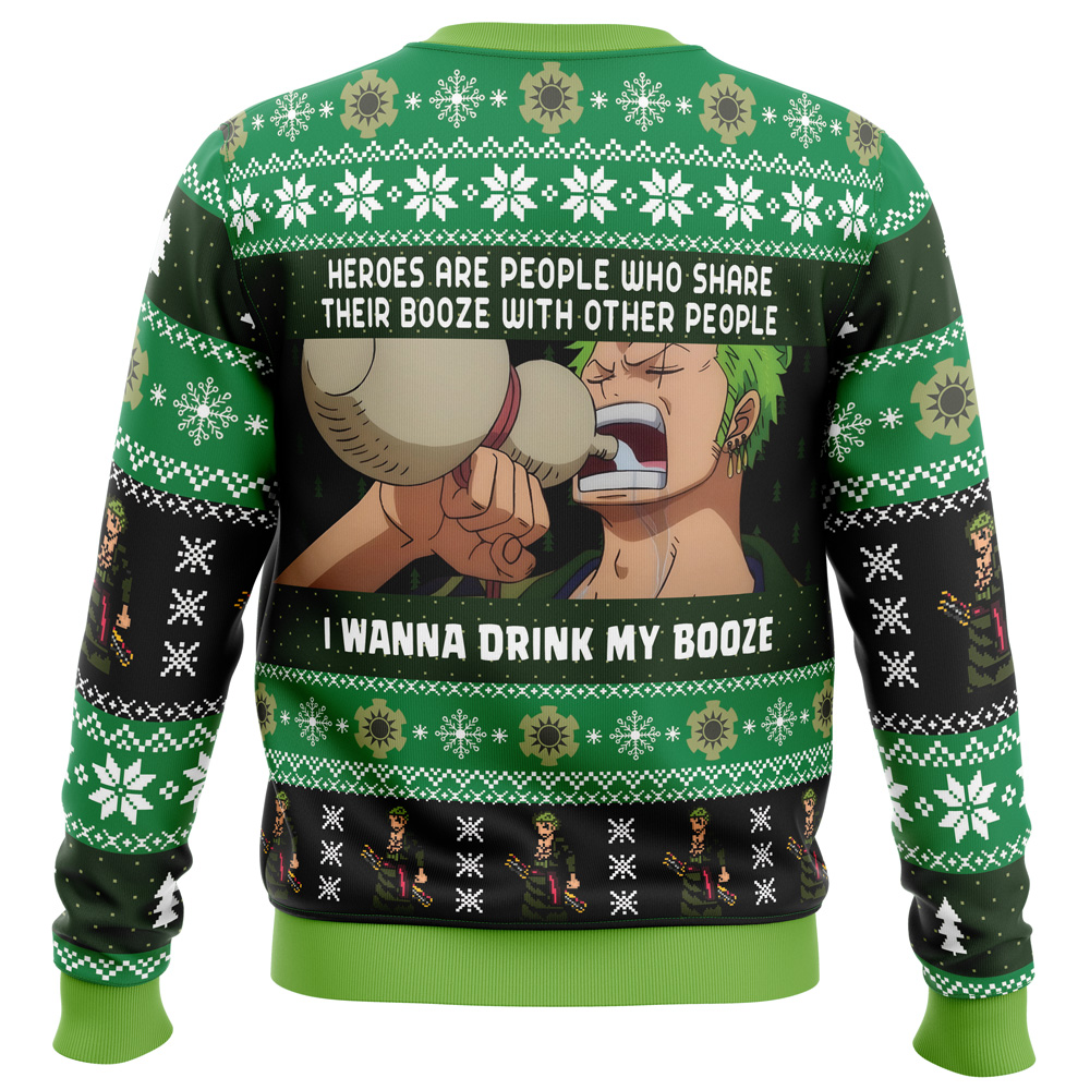 I Wanna Drink My Booze Zoro One Piece Ugly Christmas Sweater - Image 2