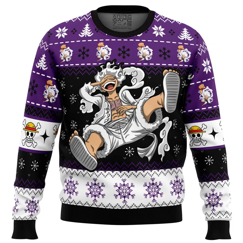 Luffy Gear 5 Sun God Nika OP Ugly Christmas Sweater FRONT mockup 1 - One Piece EU Store