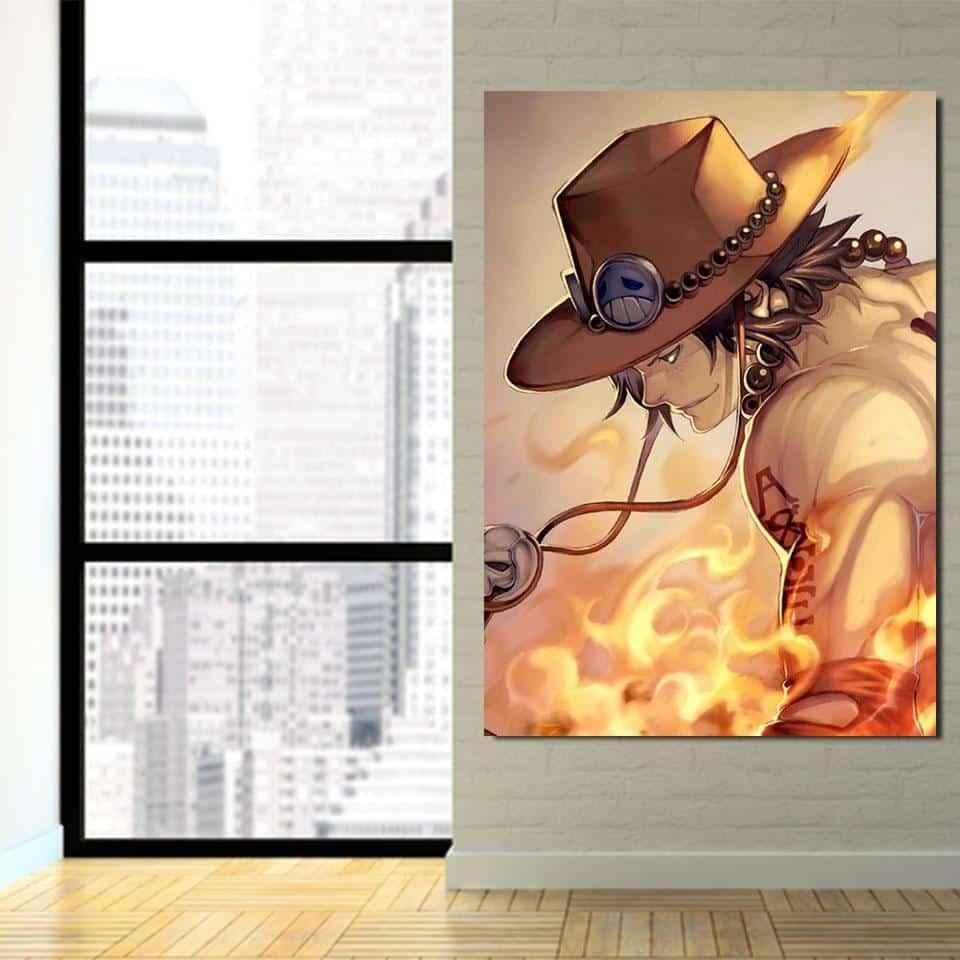 One Piece Ace Burning Flame Orange Portrait 1pc Canvas Print - Image 3