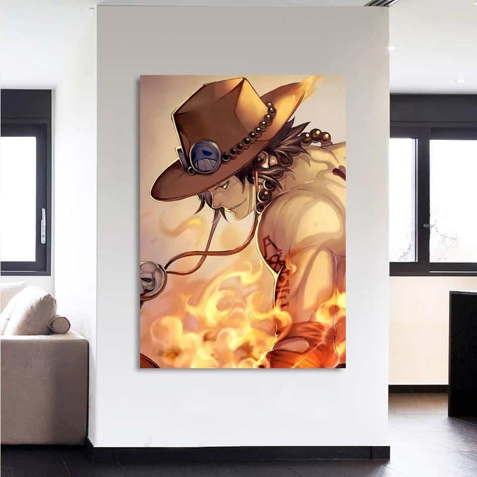 One Piece Ace Burning Flame Orange Portrait 1pc Canvas Print - Image 2