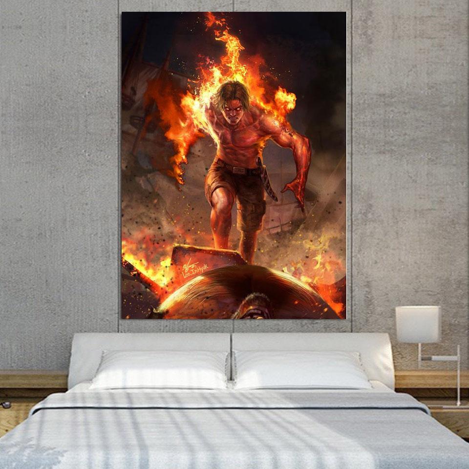One Piece Angry Realistic Ace Fire Fist Revenge Wall Art
