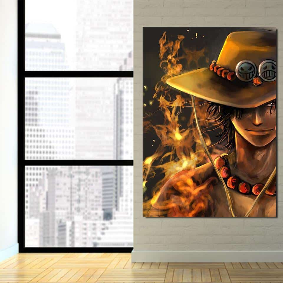 One Piece Blazing Fire Fist Ace Pirate Yellow Wall Art - Image 3