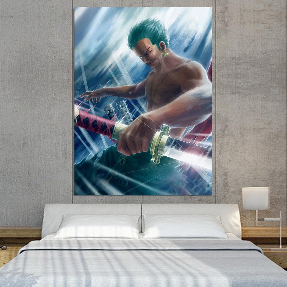 One Piece Charming Roronoa Zoro Santoryu Blue Wall Art