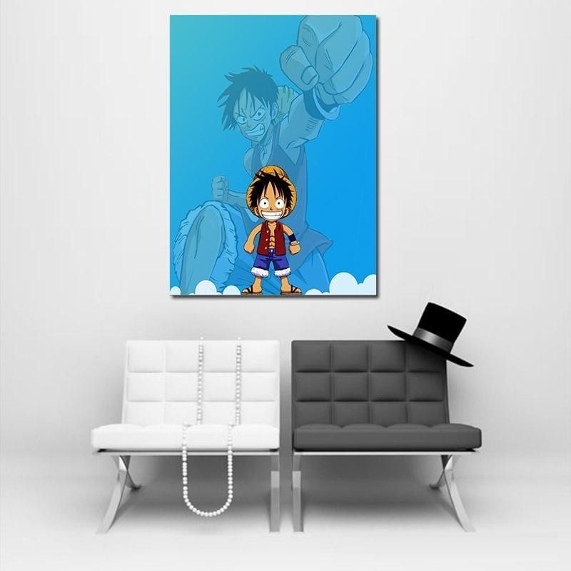 One Piece Chibi And Adult Straw Hat Luffy Blue Wall Art - Image 3
