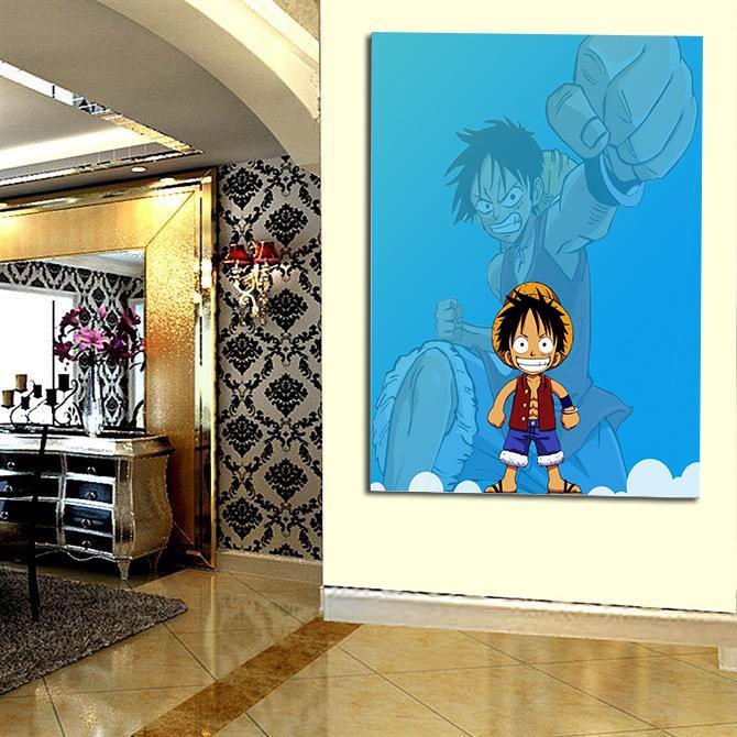 One Piece Chibi And Adult Straw Hat Luffy Blue Wall Art - Image 2