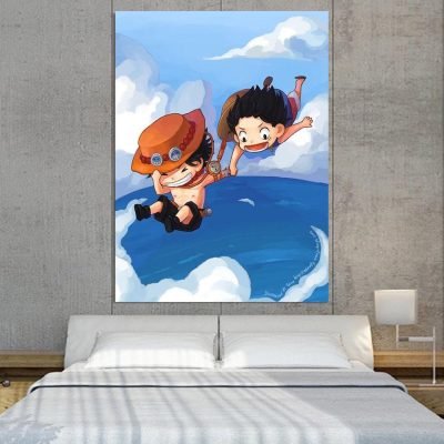 One Piece Chibi Luffy And Ace Jumps In The Ocean 1pc Canvas