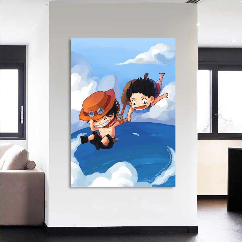 One Piece Chibi Luffy And Ace Jumps In The Ocean 1pc Canvas - Image 3