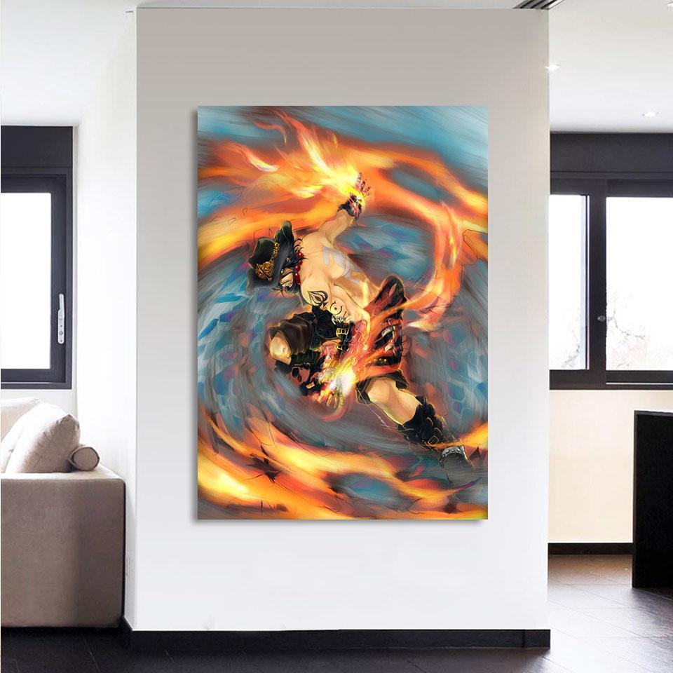 One Piece Fiery Ace Fire Fist Battle Fight 1pc Canvas Print - Image 2