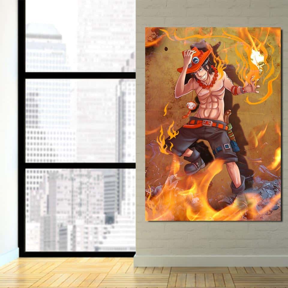 One Piece Fire Fist Ace Fiery Blazing Hot Orange 1pc Canvas - Image 2
