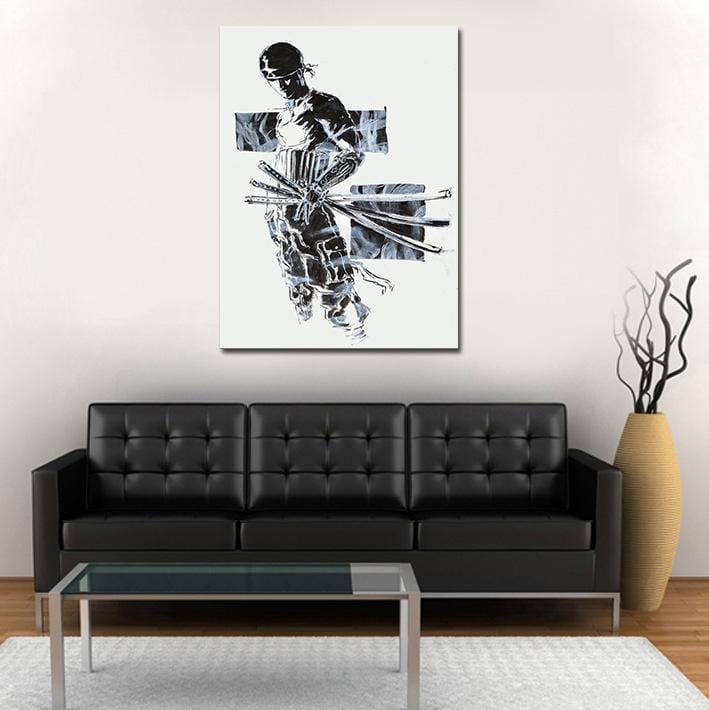 One Piece Pirate Roronoa Zoro Black And White Wall Art - Image 3