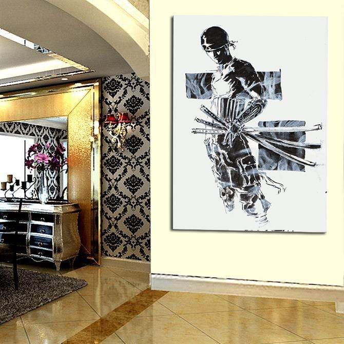One Piece Pirate Roronoa Zoro Black And White Wall Art