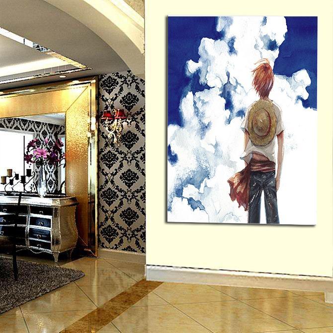 One Piece Pirate Straw Hat Luffy Blue Sky Portrait 1pc Canvas - Image 3