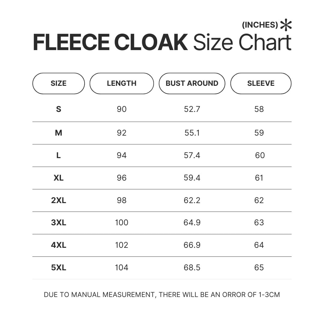 Fleece Cloak Size Chart - One Piece EU Store
